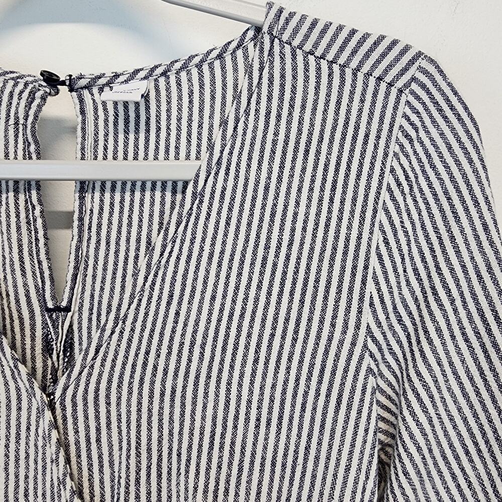 Old Navy Wide Leg Crop Jumpsuit Size S Striped Linen Blend Long Sleeve Tie Waist - Picture 5 of 15